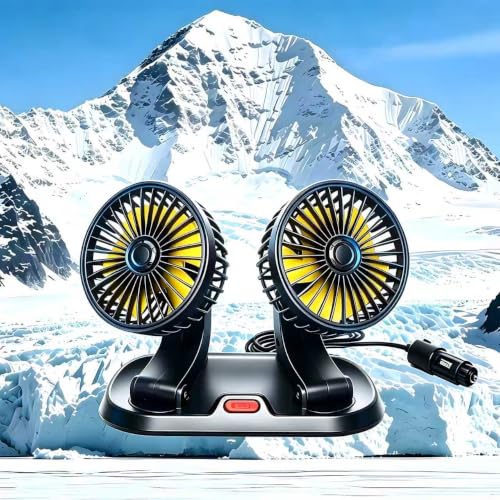 Alruno 12V Dual Head Car Fan, 360° Adjustable Dashboard Cooling Fan with Cigarette Lighter Plug, Strong Airflow, Portable Car Cooler for Car Truck SUV RV,Carry Temporary Parking Card ﻿