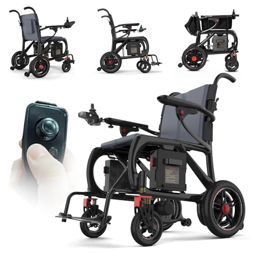 ZQHQKJ Silla de ruedas eléctrica plegable de fibra de carbono – 12,5 kg ligero, motor sin escobillas de 400 W, alcance de 25 km, batería extraíble, control remoto, capacidad de 150 kg – ideal para