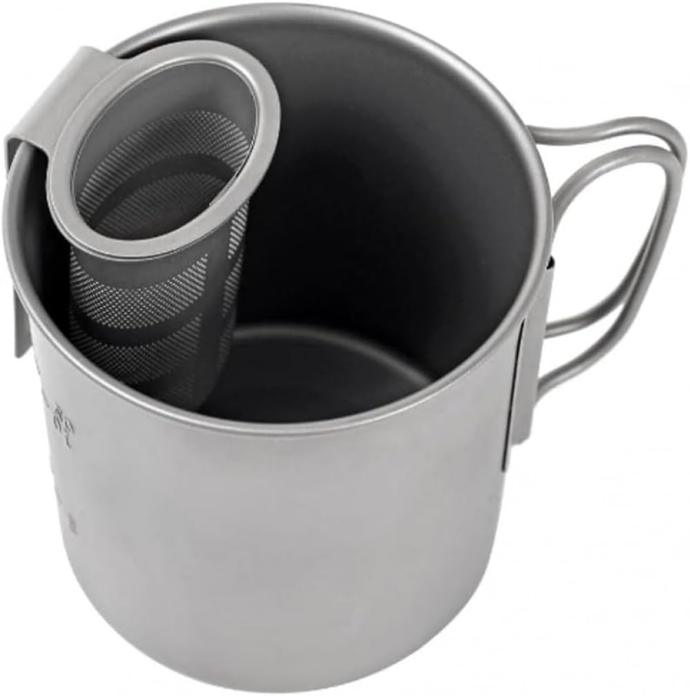 AZIEBAY 純チタンマグカップ ポータブル アウトドア キャンプ ハンドルカップ 合金コーヒー