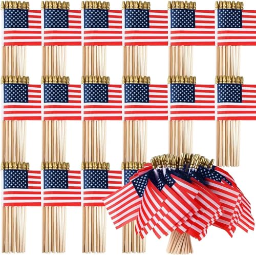 500 Pcs Small American Flags on Stick 250th Anniversary US Flags/Mini American Flag for Outside 4x6 Inch American Hand Held Stick Flag with Kid-Safe Spear Top Memorial Day Decoration 4th of July Decorations