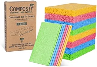 Composty® | 'Pop-Up' Eco Sponges | 12 Pack | Compostable | Zero Waste | Plastic Free | 100% Natural Cellulose | Long-Lasting | 4 Colours: Perfect for Kitchen, Washing Up, Bathroom | One Tree Planted