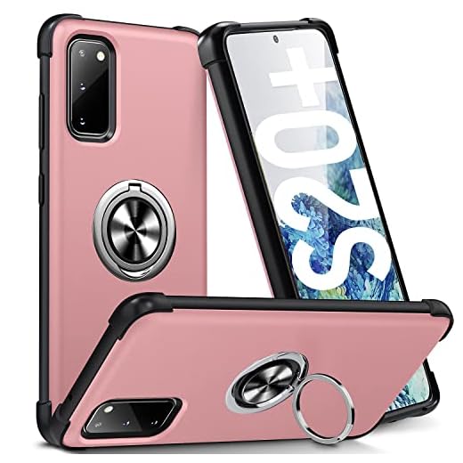 Supdeal Designad för Samsung Galaxy S20 Plus fodral (6,7 tum), telefonfodral har stöttåligt 360 graders magnetisk ring repbeständig, stativskydd modeskydd, roséguld