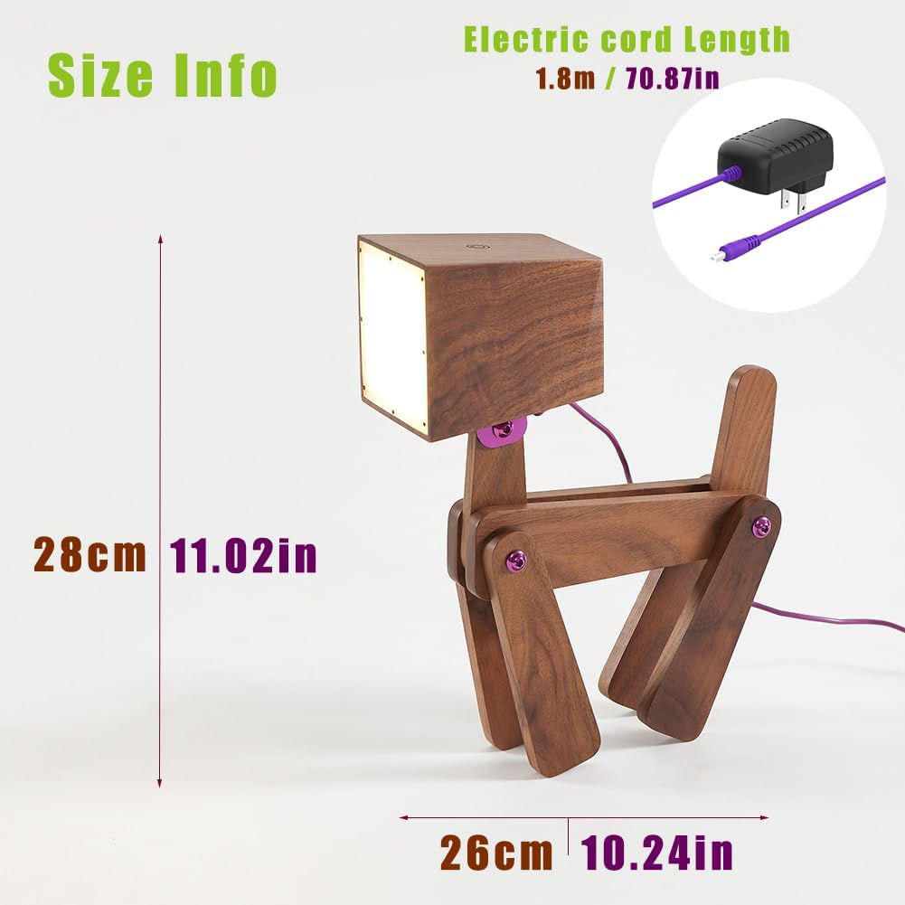 Super Cute Dog Table Lamp for Kids Room Bedroom Bedside - Dimmable Touch Control Wood Fun Unique Desk Lamp Warm White Light Gifts for Friends Boys Girls Dorm Farmhouse (Mini-Walnut Color)