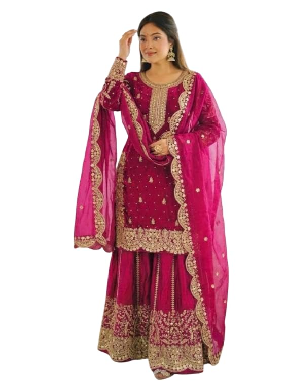Image of Women's Casual Salwar Suit Pure Heavy Fendy Silk With Embroidery Sequence Work Full Sleeves Salwar Suit With Dupatta.Women's Ethnic Wear