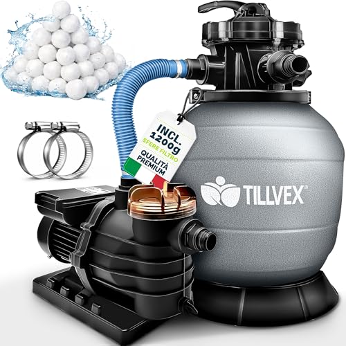 VALVOLA A 7 VIE & SFERE FILTRANTI: Funzioni di controlavaggio, filtrazione, risciacquo, drenaggio, ricircolo, chiusura e modalità invernale. Basta riempire d'acqua e il sistema si auto-adesca automaticamente. Inoltre, sono inclusi 1200 g di sfere filtranti.