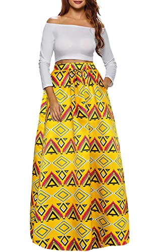 Jupe longue évasée fluide motif 13 africain taille XL avec poches latérales