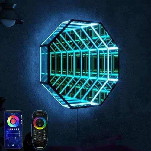 LED Infinity Lamp, Octagon 3D Mirror Tunnel Light, Remote Lamp Infinity Light, Illusion Infinity Tunnel Mirror Light for Living Room Party Bar Cafe,50cm/19.7"