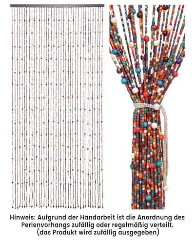 Ezcasch 90x200cm Perlenvorhang Türvorhang als Dekoration & Insektenschutz 38 Stränge Bohemian-Stil Bambusvorhang Handwerk aus Bambus & Holzperlen für Fenster/Zimmer, Bunt Regenbogen