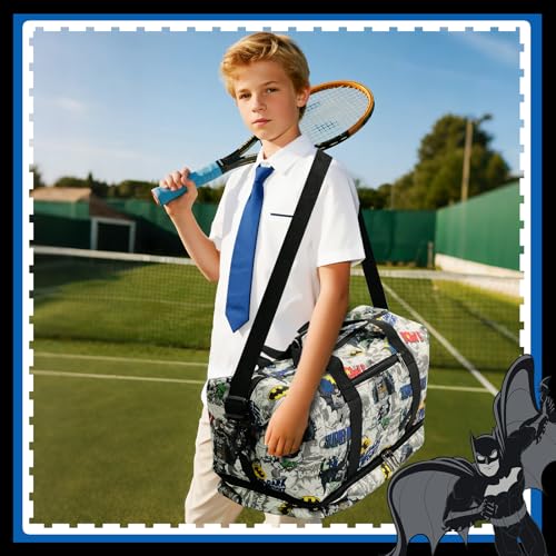 BATMAN Superhero Travel Duffle Bag – Waterproof Sports Gym Bag for Boys Girls Teens, Overnight Weekender with Shoe Compartment and Wet/Dry Pocket, Hero Themed Sleepover Carry-On Tote2