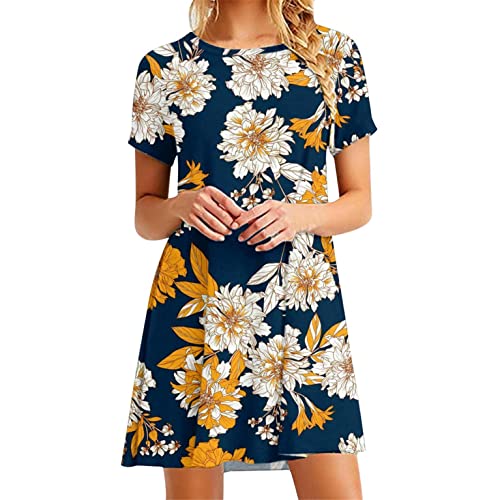 Masbird Vestido casual feminino 2022, vestido elástico de manga curta solto confortável swing verão,