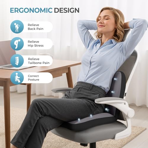Image of FLORICH 2 in1 Truck Seat Cushion and Lumbar Support Pillow Memory Foam Car Seat Cushion with Adjustable Strap for Truck Driver Long Drives, Fits Semi Truck Seat,Car,Office&Gaming Chair(Light Black)