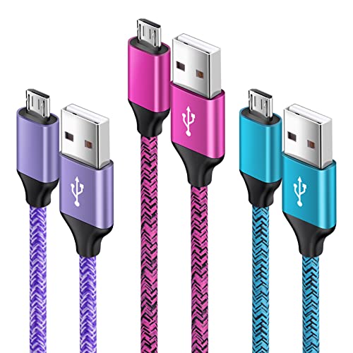【 Confezione da 3 cavi Android】 Cavo di ricarica micro usb intrecciato (viola: 1,8 m, rosso rosa: 0,9 m, blu: 0,5 m) – Vari utilizzi, adatto per camere da letto, salotti, uffici, biblioteche, auto, caffè, hotel e altri luoghi. Se c'è qualche problema dopo aver ricevuto il cavo dati, non esitate a contattarci.