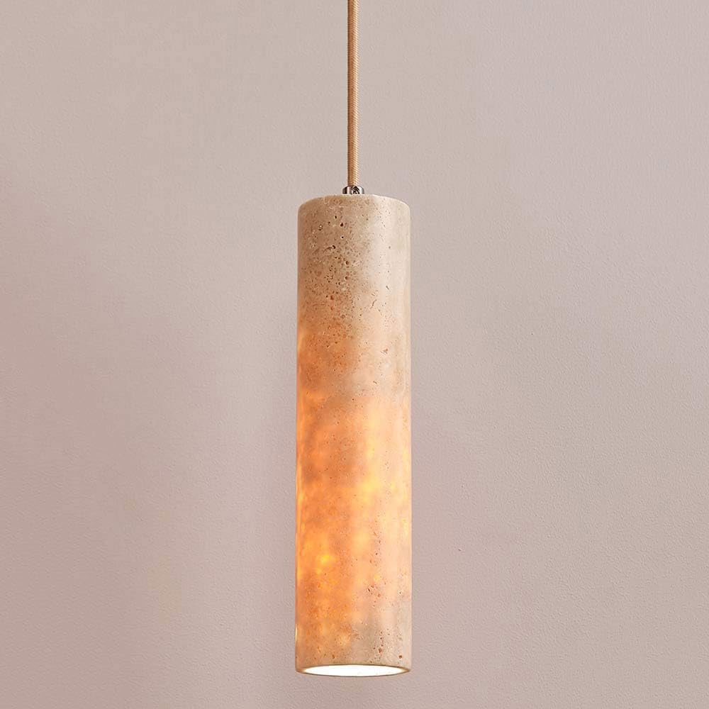 Suspension en travertin jaune : luminaire cylindrique haut de gamme E27