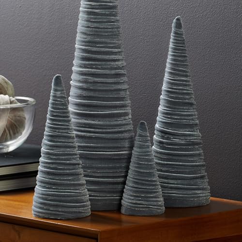 Image of Your Heart's Content Velvet Trees Set of 4 Gray, Winter Wedding Centerpiece, Valentine Tabletop, Neutral Mantle Accent, Artisan Cozy Gift for, Seasonal Entryway, Made in USA (Gray)