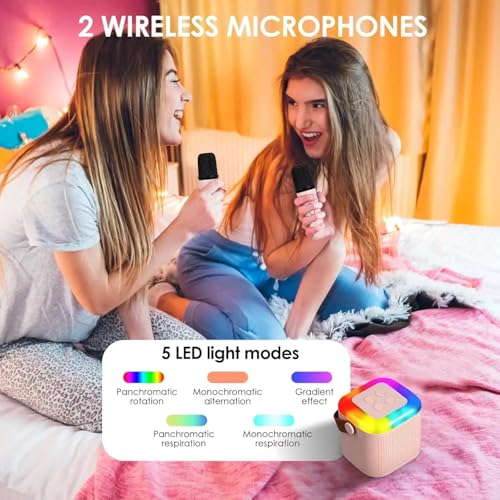 Image of Mini Speaker 10W Mini Speaker with Wireless Karaoke Mic, 8H Playtime,Voice Effects, Multi-Play Modes Type-C Charging Port BT Sport 5.1,Portable Set of-1 (Multicolor Black,White,Peach)