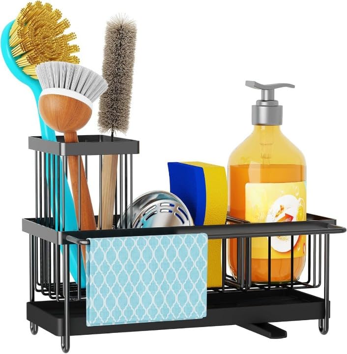 Image of Sponge Holder for Kitchen Sink Organizer with Brush Holder, Kitchen Sink Caddy with Automatic Drain, 360 Swivel Spout, Cooler for home, wash basin, bathroom (1)