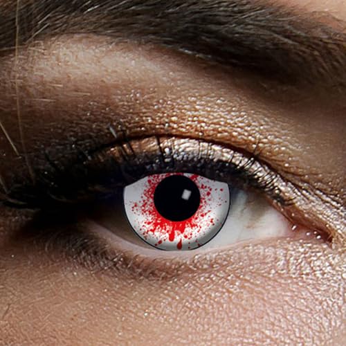 Lentes coloridas com salpicos de sangue vermelho, lentes para zombies, injetadas em sangue, lentes de Halloween, lentes de zumbis brancas, lentes de cores, dracula branco