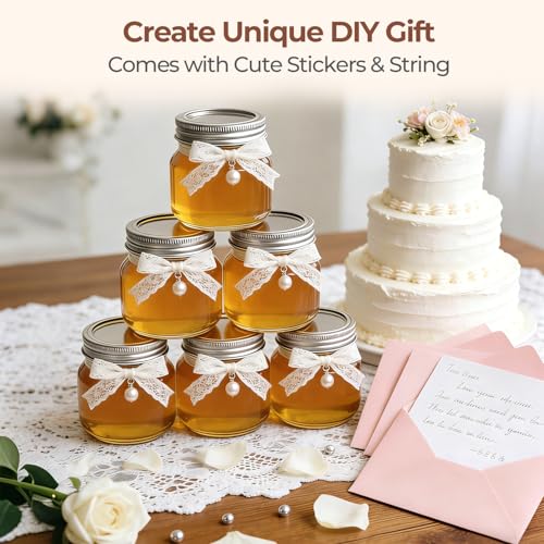 Image of ComSaf 8 oz Regular Mouth Mason Jars,6Pcs Glass Jars for Home Cooks Making Jam and Jelly, and Crafters Creating DIY Candles and Party Favors, Canning Jar with Lids and Rings，Includes Labels & Twine