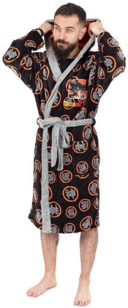 Dragon Ball Z Goku Dressing Gown Mens Black Pajamas Robe Bathrobe