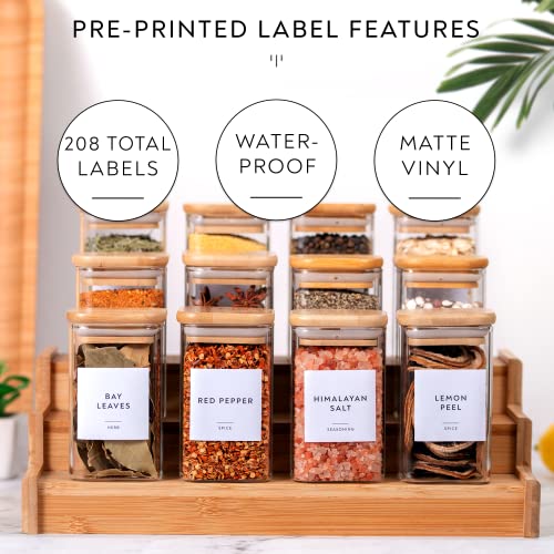 Laramaid 9Oz 12Packs Glass Jars Set With 208 Minimalist Spice Labels, Square Spice Jars With Bamboo Lids And White Vinyl Customized Sticker Labels, Food Storage Container Canisters #TOP6