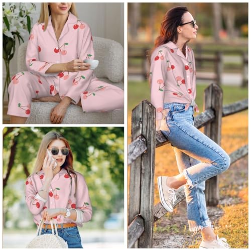 Image of Women'S Long Sleeve Pajama Set Soft Loungewear Button-Down Top & Elastic Waist Pants S- 2XL