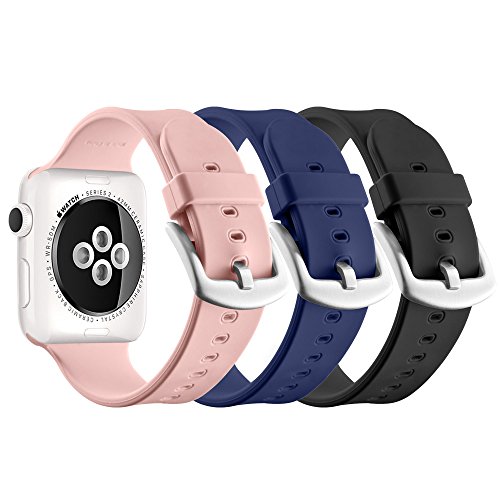 UMTELE for Watch Sport Band 42mm/44mm, Soft Silicone Replacement Bands Sport Strap with Buckle Clasp Replacement with Watch Sport,Serie 4/3/2/1, 3 Pack