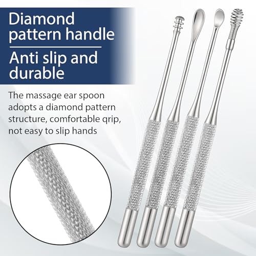 ElevateTech Ear Pick Earwax Removal Kit, 5 Pcs Stainless Metal Ear Cleansing Tool Set with Ears Spoon & Curette & Spiral Spring Reusable Earwax Removal Tool for Adults