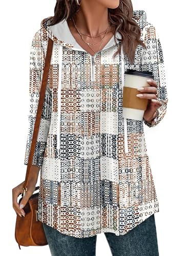 BETTE BOUTIK Womens Quarter Zip Tunic Hoodies Pullover Long Hooded Sweatshirts S-3XL