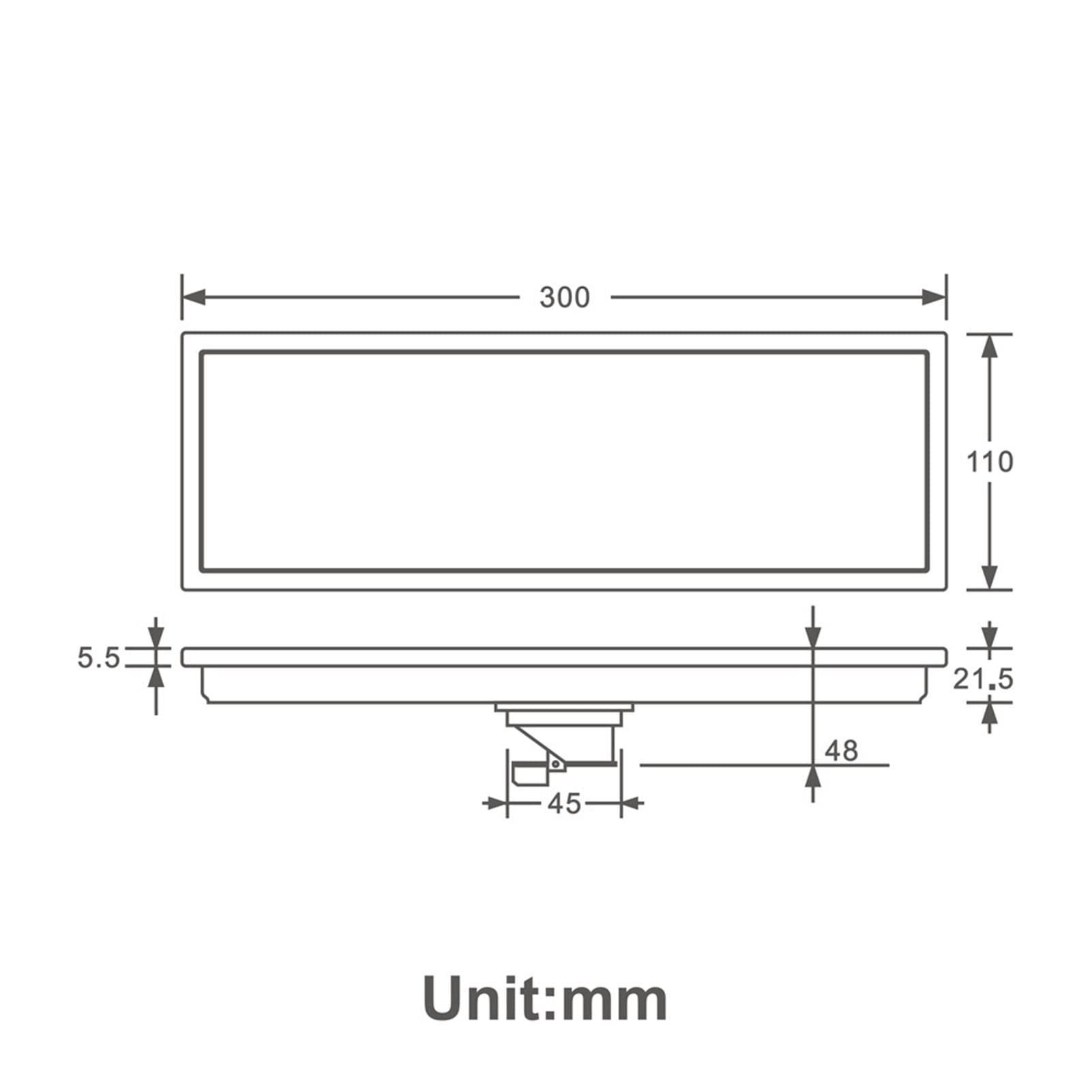 Desagüe Lineal De Ducha De Baño De Acero Inoxidable 304, Desagüe De Ducha De Baño Invisible Anti-Obstrucción Antiolor 300 × 110 Mm