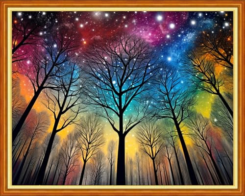 Image of Dooxvey Cross Stitch Kits for Adults Beginners,Full Range of Cross-Stitch Stamped Kits Needlepoint Kits for Beginners Embroidery Kits 11CT Cross Stitch Patterns-Magic Starry Sky Tree 16x20 inch
