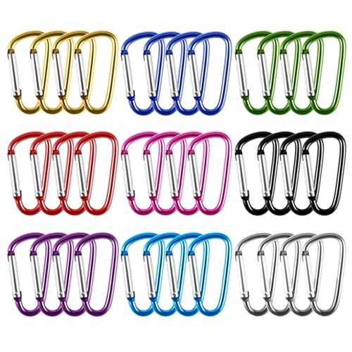 36 Piezas Mini Mosquetón de Aluminio en Forma de D, 9 Colores mosquetones pequeños Compacta Ligera, mosquetón de Colores con Gancho de Resorte para Camping, Pesca, Senderismo o Viajes (3,7 x 46,5mm)