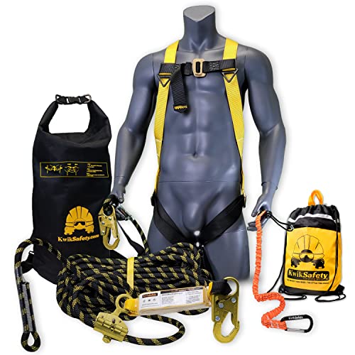KwikSafety - Charlotte NC - TSUNAMI COMBO [Premium BRAIDED ROPE] Vertical Lifeline ANSI OSHA Rope Grab Snap Hook Shock Absorber Fall Protection Restraint System Roof Safety Equipment / 100 FT.