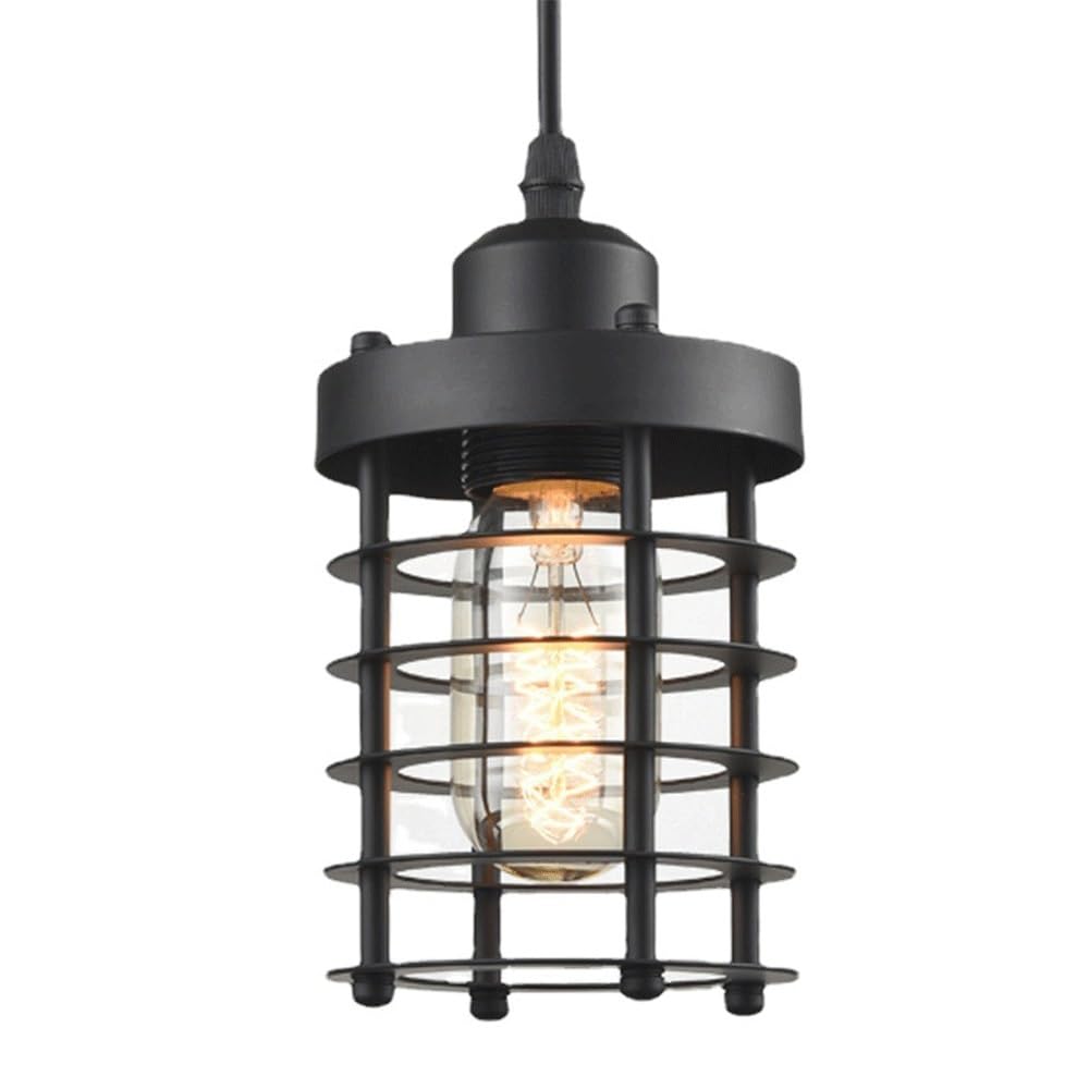 Lustre à cage en fer cylindrique E27 et plafonnier noir style industriel vintage ajustable