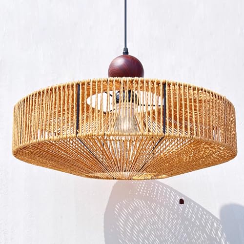 Suspension artisanale en corde de raffia style Wabi-Sabi, luminaire suspendu d'exception