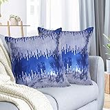 Juya Delight Navy Blue and Silver Sequin Throw Pillowcases Sparkle Pillow Cushion Covers for Couch...