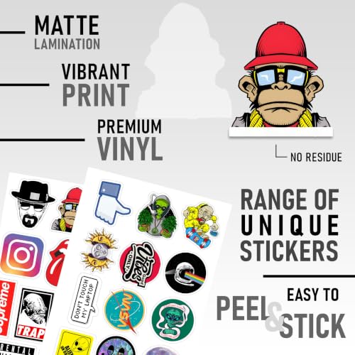 Image of CodersParadise 52 Pcs Premium Random Vinyl Sticker Pack - Waterproof Self-Adhesive Aesthetic Stickers for Laptop, Laptop Skin, Journal, Diary, Bike Helmet, Guitar & Mobile Case (7.6 cm)