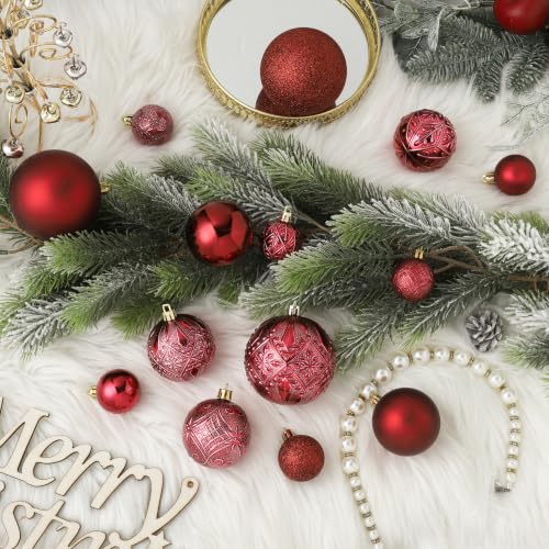 SZVRL Christmas Balls Ornaments -36pcs Shatterproof Christmas Tree Decorations with Hanging Loops for Xmas Tree, Holiday Party, Wedding & Indoor Home Decor,6 Styles in 3 Sizes (Burgundy) - image 6