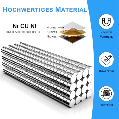 Delaga 300 Stück Magnete Extra Stark 4x2mm, Mini Magnet für Magnettafel, Kleine Magnete Stark Rund, Starke Magnet für Kühlschrank, Whiteboard, Pinnwand, Büro