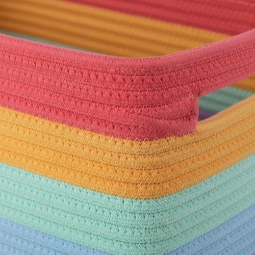 Cesta tejida de cuerda de algodón arcoíris multiusos para el hogar 7