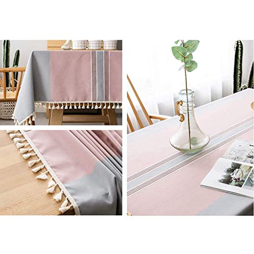 Nappe rectangulaire épaisse rayée pour table basse rose - 3