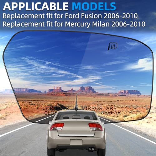 Image of Passenger Side Mirror Replacement for Ford Fusion 2006 2007 2008 2009 2010, for Mercury Milan 2006 2007 2008 2009 2010 - Right Side Mirrors Glass, Rear View Mirror Glass with Power Heated