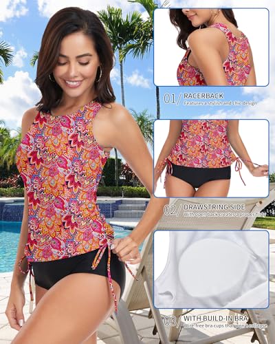 WOWENY Women's Swim Tankini Top Only Racerback High Neck Slim Fit UPF 50+ Tummy Control Swim Top No Bottom3