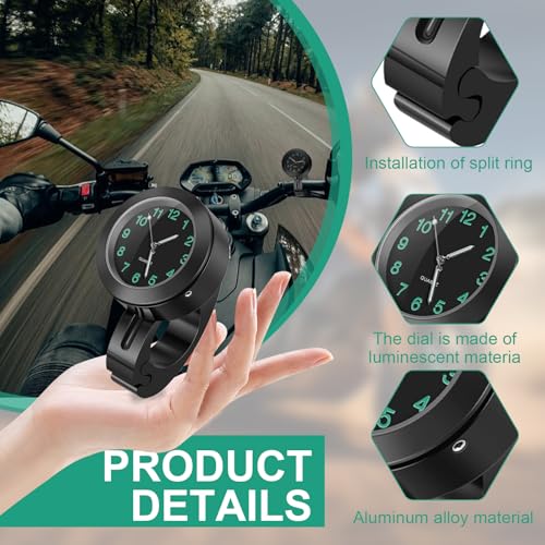 Motorraduhr für Lenker uhr Wasserdicht Leuchtend motorrad Fahrraduhr Universal Lenkerhalterung (Schwarz)