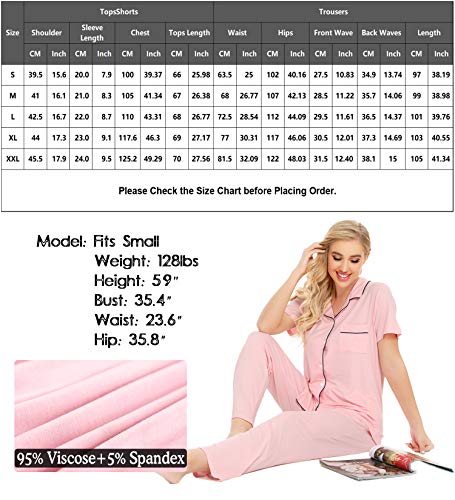Image of SWOMOG Women Pajama Sets Two-Piece Nightwear Short Sleeve Sleepwear Button Down Pj Lounge Sets with Long Pants