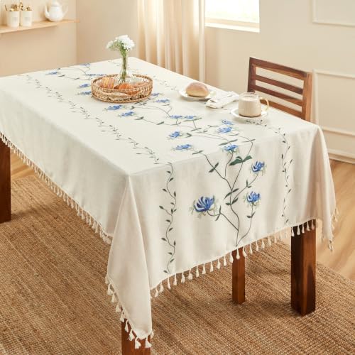Image of Amazon Basics Tablecloth for Dining Table Cover, Microfiber Fabric Rectangle Tablecloth, 40x60 Inches 4 Seater (White Floral, 4 Seater)