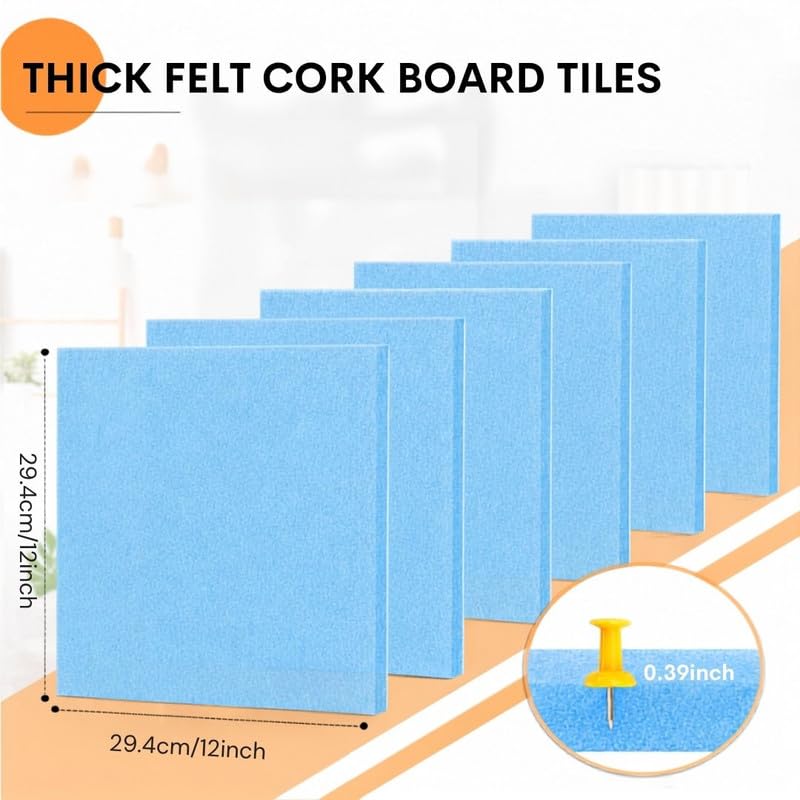 Image of QUIET CANVAS Acoustic Wall Square Pinboard, 1x1ft, Pack 6, 50PushPins Blue