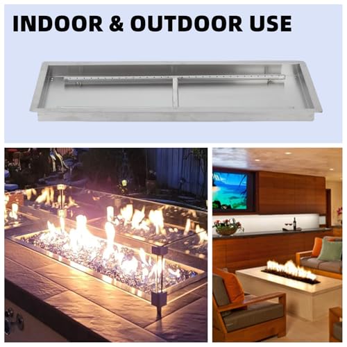 30x10 in Drop in Fire Pit Burner Kit, Stainless Steel Fire Pit Kit with Burner, Hose Kit, Insert Rectangular Fire Pit Burner Pan for Natural Gas, Propane, Outdoor Fire Pit Pan Kit