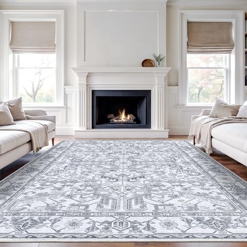 Tapis lavable 2,4x3m Valenrug gris ultra fin style antique pour salon