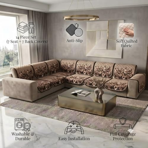 Image of L Shape Sofa Cover 3+2 Seater Pack of 14 (Coffee Rider)