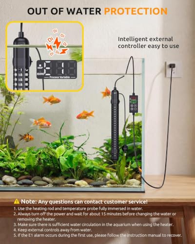 Image of SEAOURA Aquarium Heater, 150W Fish Tank Heaters for 15-30 Gallon, Submersible Turtle Heater with LED Controller, Safety Protection & Auto Power-Off, Saltwater Freshwater